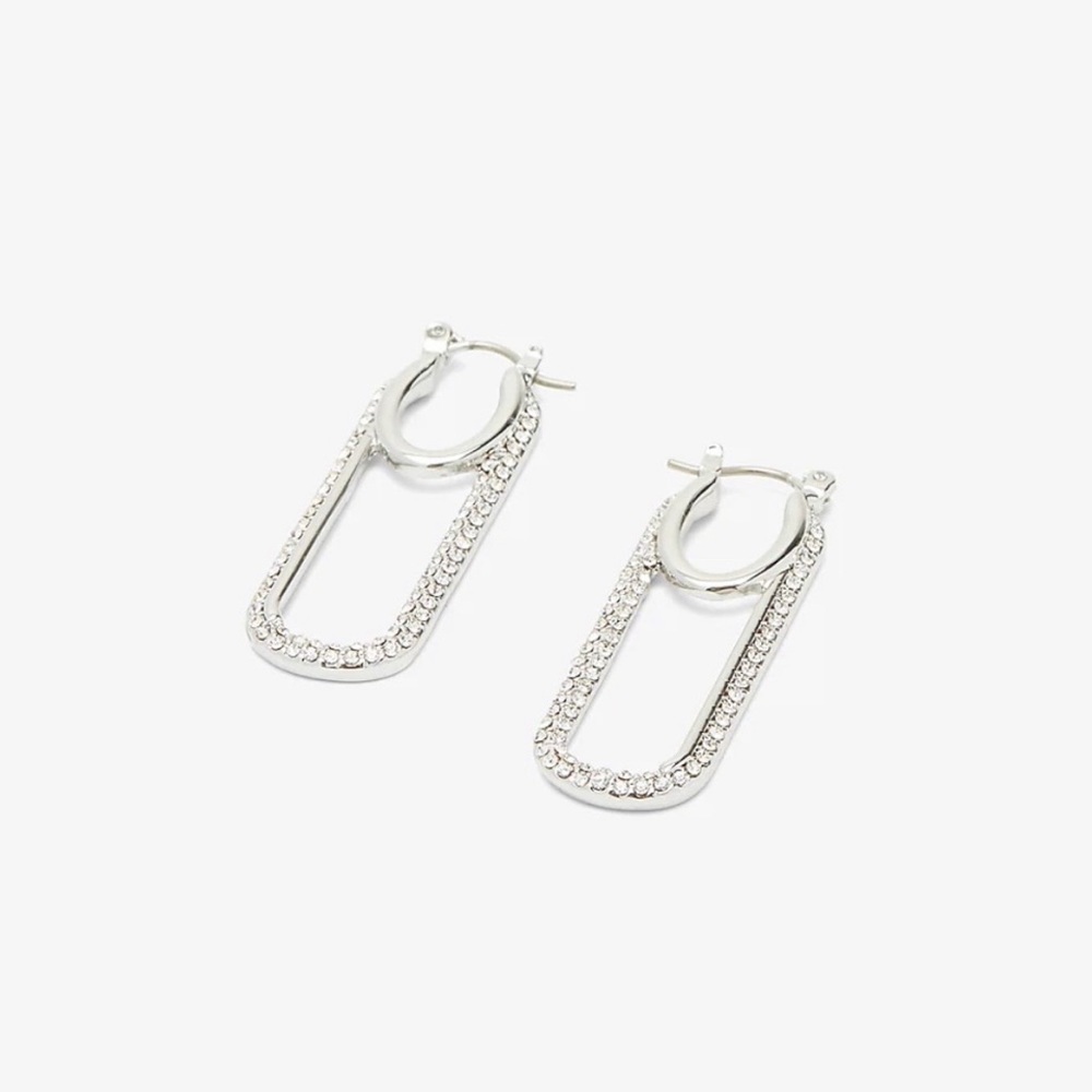 Express Silver Pave Paperclip Drop Earrings